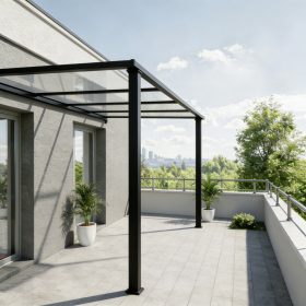   Acél teraszszerkezet polikarbonát tetővel, falra rögzített 3x4 méter